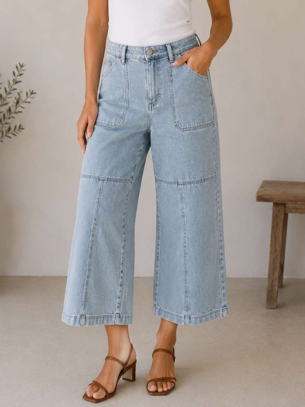 TWELVE BY ONTWELFTH Super Wide Leg Utility Jeans Cropped Size 31 NWOT